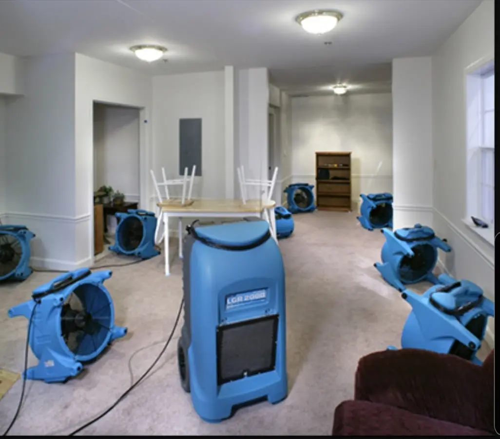 Air movers and dehumidifier setup for Water Damage Restoration in Wilmette